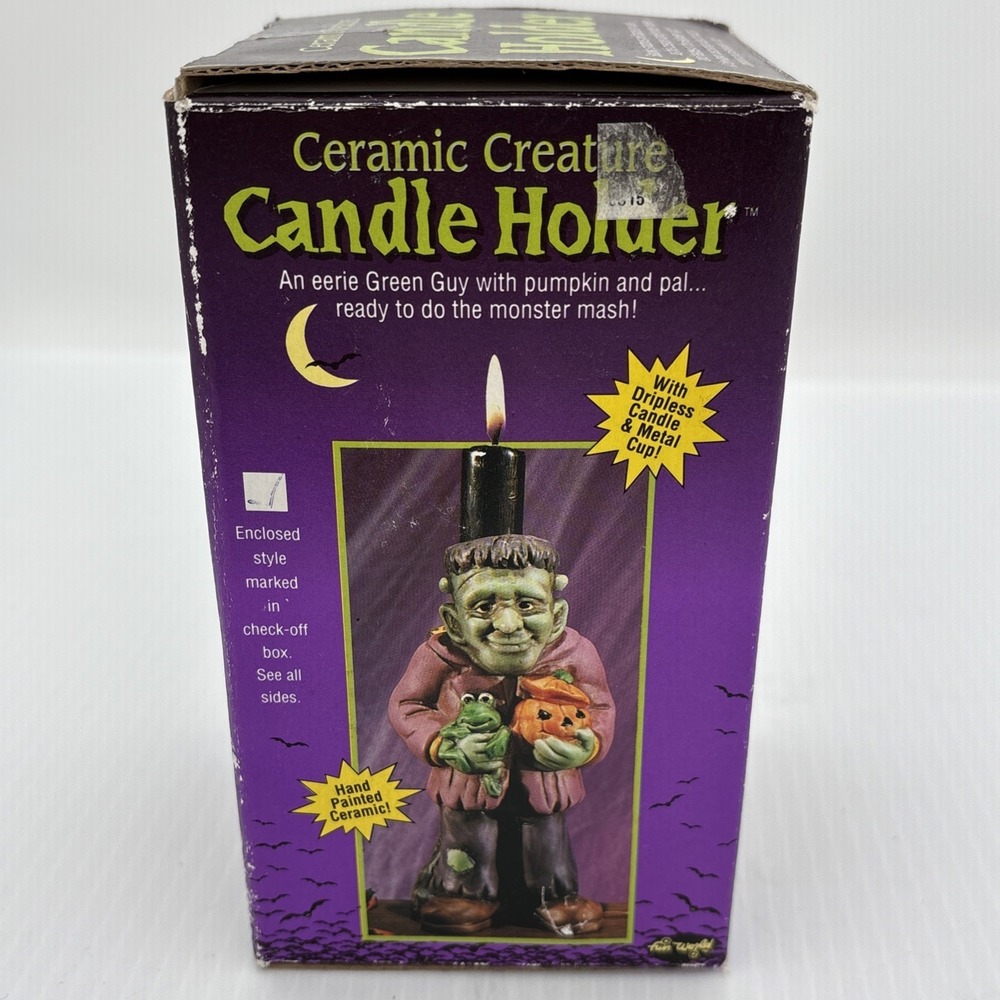 VINTAGE FUN WORLD CERAMIC CREATURE CANDLE HOLDER Eerie Green Guy 6" BOX
